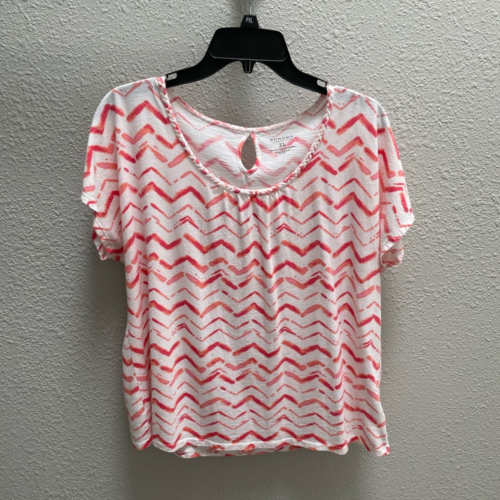 ❤️‍🔥3/$15❤️‍🔥Sonoma Life & Style Women’s Top - Size XL - White/Coral/Pink - EUC